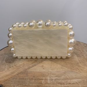 EOS Box Clutch - Marble Look Handcrafted pearl beaded